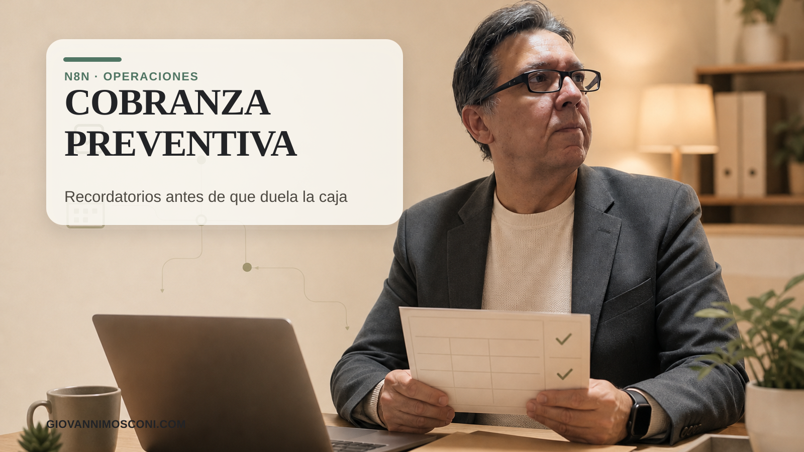 Imagen editorial para Cobranza preventiva con n8n